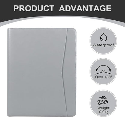 Calfinder Portfolio for Men, Zippered Vegan Leather Padfolio for Women, Business Portfolio Organizer Folder, Professional Padfolio with A4 Notepad Holder for Interview/Meeting, Office Gifts, Gray