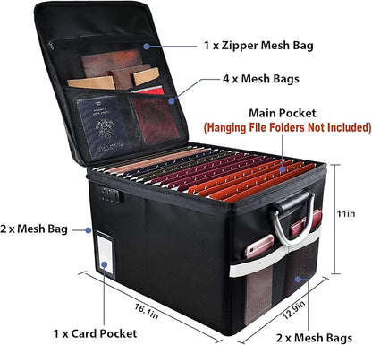 Fireproof Document Box File Organizer Box, Fireproof File Cabinet Box Storage Filing Cabinet Box with Lock, Portable Office Safe Box for Hanging Letter/Legal Folder 16.1 x 12.9 x 11in (Dark Black)