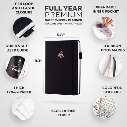 Clever Fox Dated Planner Premium Edition – 2025-2026 Weekly Planner for Planning, Goal Setting & Time Management – Planner Notebook with Habit Tracker & to-do List – A5 Size (Black)
