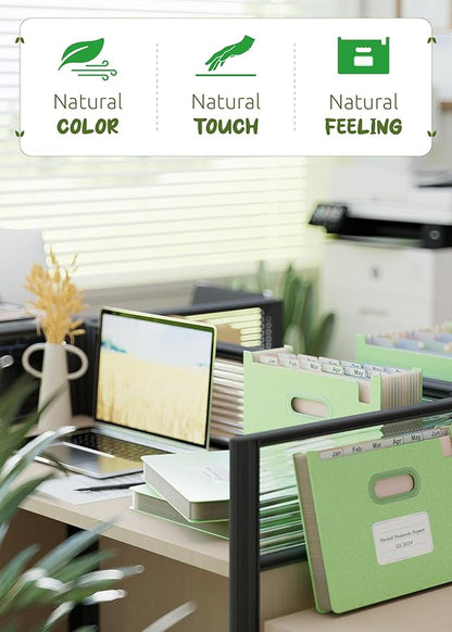Accordion File Organizer, 12 Pockets Wheat Straw Expanding File Folders, Upright & Open Top, Monthly Bill Receipt Organizer, 100% BPA Free, Return to Nature, Healthy Living, Letter/A4 Size-Mint Green