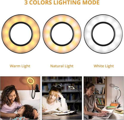 Desk Clip on Lamp for Reading Home Office, 10 Dimmable Brightness 3 Modes, Clamp Light for Bed Headboard, Craft