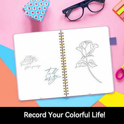 Spiral Dot Grid Notebook Journal, Dotted Paper Notebook, Leather Hardcover Spiral Notebook, ALLTREE Twin Wire Spiral Bound Notebook with Pen Loop, Pocket, Stickers, 160 Pages, Journal for Women & Men, Purple(6"x8.5")