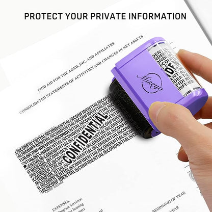 Miseyo Wide Roller Stamp Identity Theft Stamp 1.5 Inch Perfect for Privacy Protection - 3Pack Set (Purple)