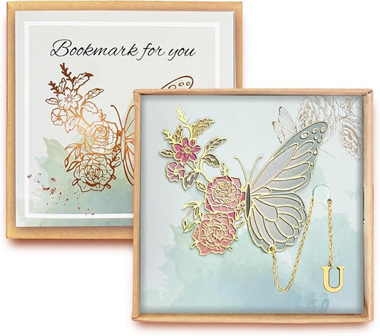 Metal Butterfly Bookmark for Women Cute Book Lovers Gift Butterfly Bookmarks Inital Book Mark Gifts for Reading Women Friend Teacher Appreciation Gifts Mom Birthday Valentines Day Christmas Gift, U