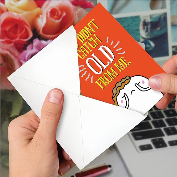 NobleWorks - Funny Happy Birthday Note Card with Envelope (4.63 x 6.75 Inch) - Bday Greeting Card for Women and Men - Congrats Bday Celebration Notecard - Catching Old C9566BDG