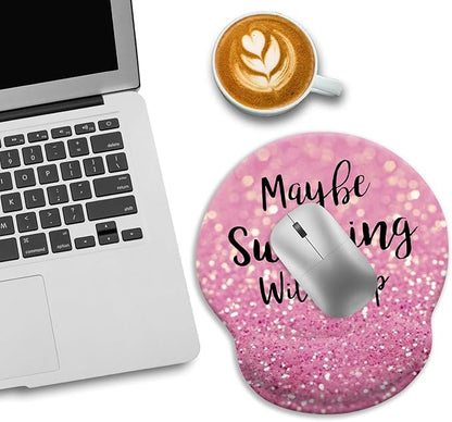 Cute Pink Ergonomic Mouse Pad with Wrist Rest, Gaming Mousepad Wrist Support with Non-Slip Pain Relief PU Base, Funny Computer Mouse Pads for Desk Work, Cute Office Desk Accessories Decor