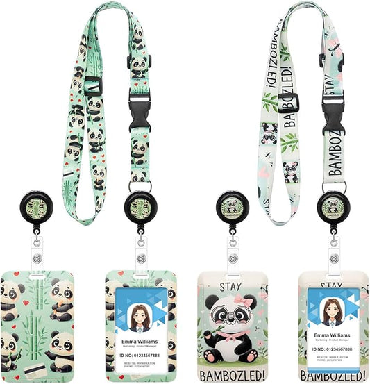 2 Pack Panda Lanyards Badge Holder, Adjustable Lanyard with Retractable Badge Reel, Cute ID Badge Holder for Teachers, Nurses, Students, Office Staff & Travel Essentials