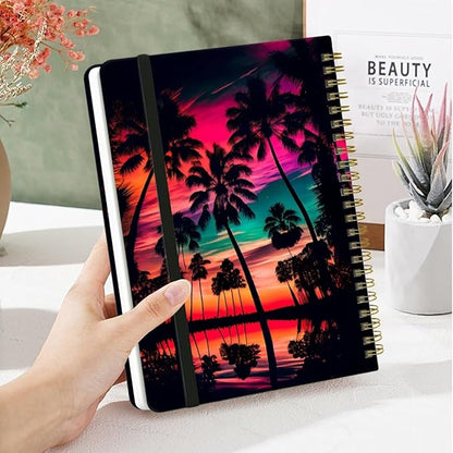 Spiral Notebook - A5 Spiral Notebooks, 8.3'' × 5.8'', 160 Pages, Aesthetic Journaling Notebooks for Women, College Lined Notebook with Elastic Closure, Back Pocket, for School Office, Dusk