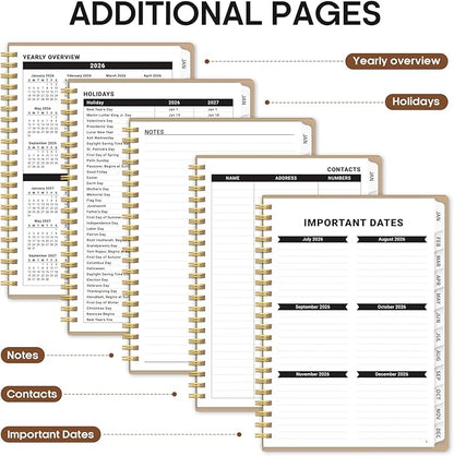 2026 Planner, Weekly and Monthly Calender Planner, Jan 2026 to Dec 2026, Hardcover 2026 Calendar Planner Book with Tabs & Inner Pocket, Office Home School Supplies for Women & Men - A5 (6.3" x 8.5"), Oat Brown