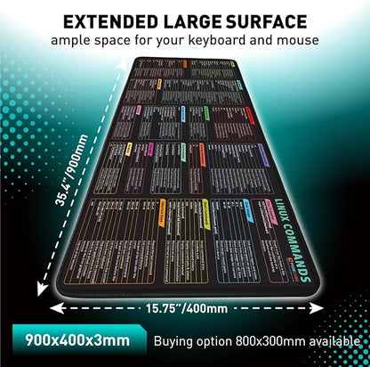 Linux Commands Line Mouse pad - Extended Large Cheat Sheet Mousepad. Shortcuts to Kali/Red Hat/Ubuntu/OpenSUSE/Arch/Debian/Unix Programmer. XXL Non-Slip Gaming Desk mat