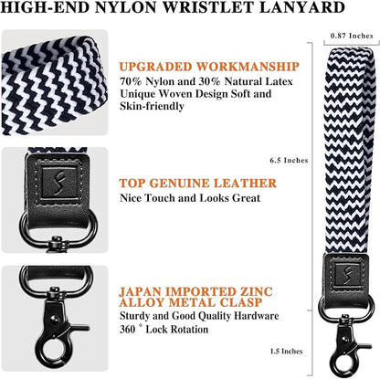 Fishent Stretchy Wristlet Keychain,Braided Cute Wrist Lanyards for Keys, Key Chain Holder for Women Men, Wrist Strap Keychain for Car Keys Phone Camera Wallet ID Badges Card (Zebra)