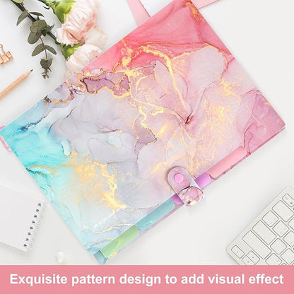 Ddaowanx Expanding File Folder, Letter A4 Size Accordion Plastic File Organizer, 5 Pocket Folders for Documents, Aesthetic Folder with Labels, Paper Organizer for School Office (Purple Marble)