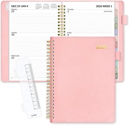 SUNEE 2026 Weekly & Monthly Planner 6.4"x8.5"- 12 Month (January 2026 - December 2026), Vegan Leather Cover, Pocket, Bookmark, Notes, Monthly Tab, Peach Pink