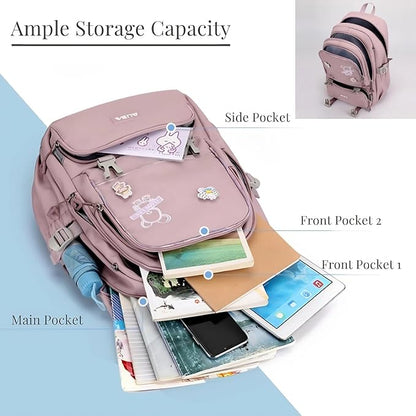 Cute School Laptop Backpack with Large Capacity Multiple Pockets for Girls Travel Friendly with Luggage Strap Accessory Included (Purple)