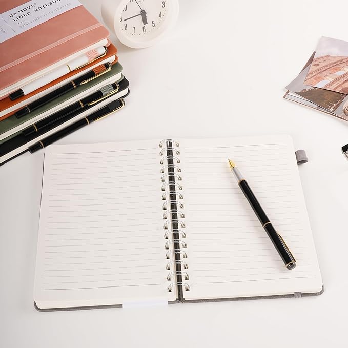 Lined Spiral Notebook Journal for Women Men 160 Pages A5 College Ruled Hardcover Leather with Pen Holder Notebook Journals for Note Taking Work Sky Blue