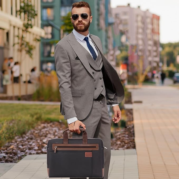 Banuce Slim Fabric Nylon Waterproof Briefcase for Men Professional 14 Inch Laptop Bag Business Work Bag Black