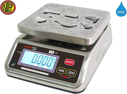 TVS Portion control Stainless steel Washdown Scale, Lb/Oz/Kg/g Switchable, Low Profile Design, 30lb Capacity, 0.005lb Readability, Single Display, NTEP Legal for Trade Coc #19-058