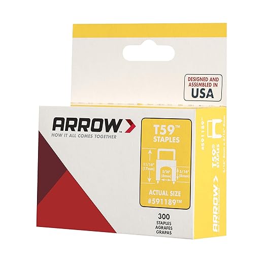 Arrow Fastener 591189SS Genuine T59 Stainless Steel Insulated Staples 5/16-Inch Leg Length, 5/16-Inch Crown Width, Clear, 300-Pack