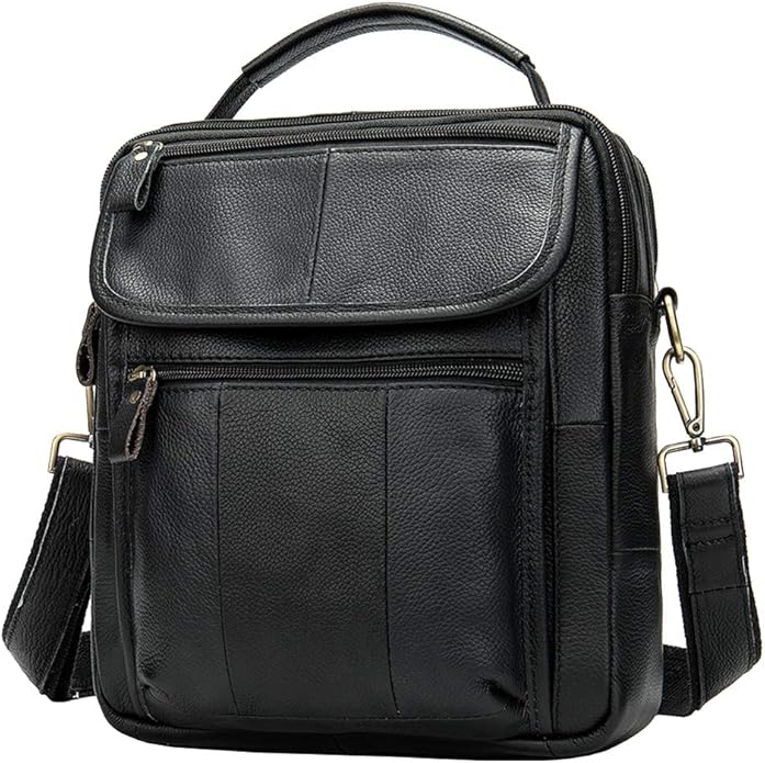 Hebetag Small Leather Sling Shoulder Bag Messenger Pack for Men Women Outdoor Travel Business