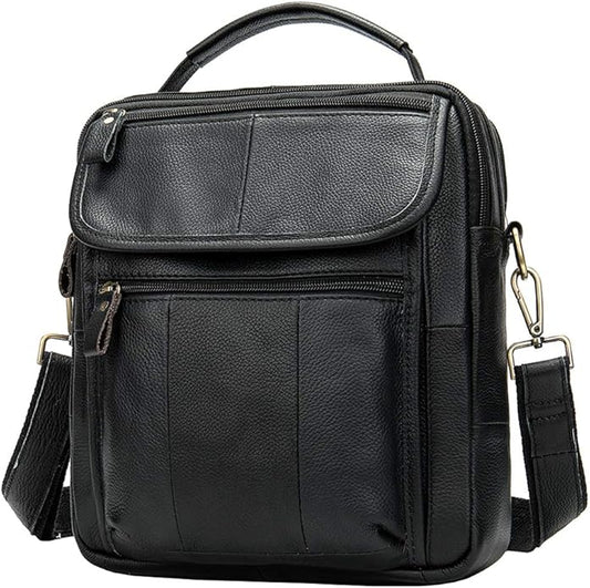 Hebetag Small Leather Sling Shoulder Bag Messenger Pack for Men Women Outdoor Travel Business