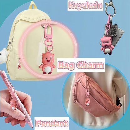 6pcs Kawaii Pens with 1 Cute Keychain Great gift for Girls Stress Relief Pen Cartoon Ballpoint Pen for Office Back to School Supplies Students Gift