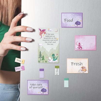 B1ykin Sticky Notes Set - Cartoon Theme Cute Self-Stick Notes Pad Teacher Appreciation Gifts， Self-Adhesive Writing Memo Pages Sticky to Do Notepad for Kids Employee School Office (Watercolor Dragon)