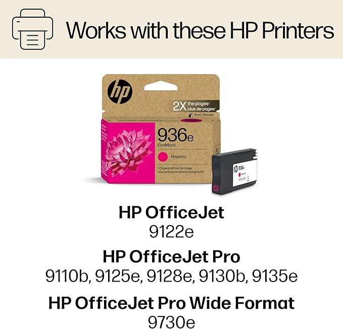 HP 936e EvoMore Magenta Ink Cartridge | Works OfficeJet 9120 Series, OfficeJet Pro 9100 Series, OfficeJet Pro Wide Format 9700 Series | Carbon Neutral | 4S6V4LN