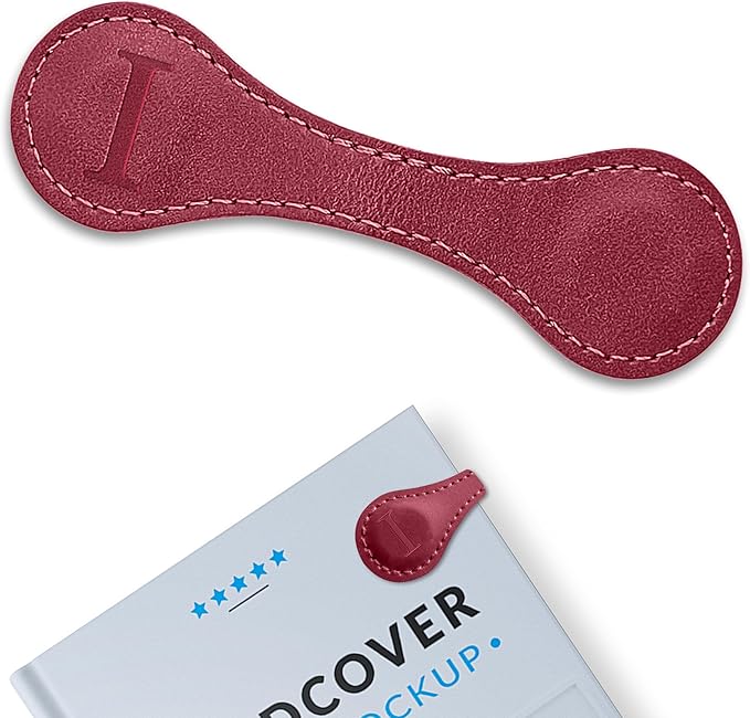 Personalized Leather Magnetic Bookmarks (1 Pack) Vintage Custom Engraved Initial ID Identification Book Marker Clip Gift for Book Lover Avid Readers (Letter I, Red)