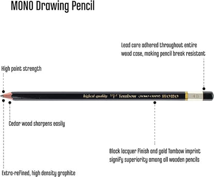 Tombow 51505 MONO Drawing Pencil, 4B, Graphite 12-Pack