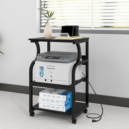 Natwind 3 Tier Printer Stand,Printer Table with Adjustable Storage Shelf, Rolling Printer Cart with Wheels for Home Office Organization,Multifunctional Shelves for Heat Press,3D Printer (Black)