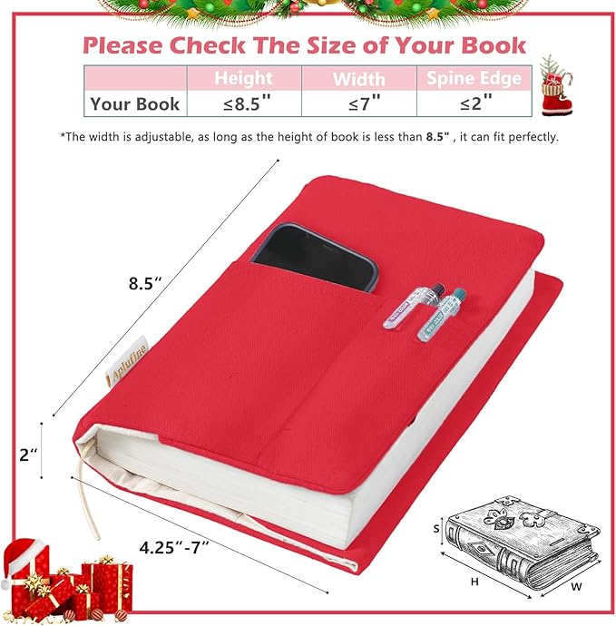 Canvas Book Covers, Washable Book Protector, Book Cover for Paperback Novels, Adjustable Book Cover for Hardcover with Pockets for Pen, Soft Cover Books, Book Lovers Gifts