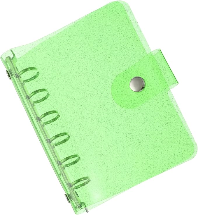 PATIKIL A7 Clear Binder Cover, Soft PVC Bling Loose Leaf Binder Protector Refillable Notebook Shell with Snap Button Closure for DIY Meeting Notebook Folder, Green