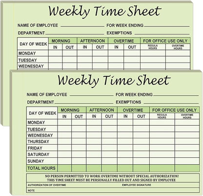 Employee Weekly Time Sheets Weekly Format 2 Part Carbonless 5.5 x 8.26 Inch - Daily Time Sheet Log Book Weekly Format 100 Sets