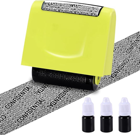 Identity Theft Protection Roller Stamp - Wide Confidential Roller Stamp with 3 Pack Refill Inks for Anti Theft Protection, Confidential Privacy Security, Address Blocker (Green)