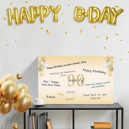Large 90th Birthday Card With Envelope for Men Women, 1935 Black Gold Happy 90th Birthday Giant Guest Signature Book Gifts, Big Vintage 1935 90th Greeting Card Decoration Party Supplies