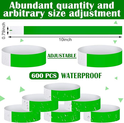 600 Packs Paper Wristbands for Events Neon Party Wristbands Colored Waterproof Paper Club Arm Bands Lightweight Identification for Concert Bar Entrance Admission(Green)