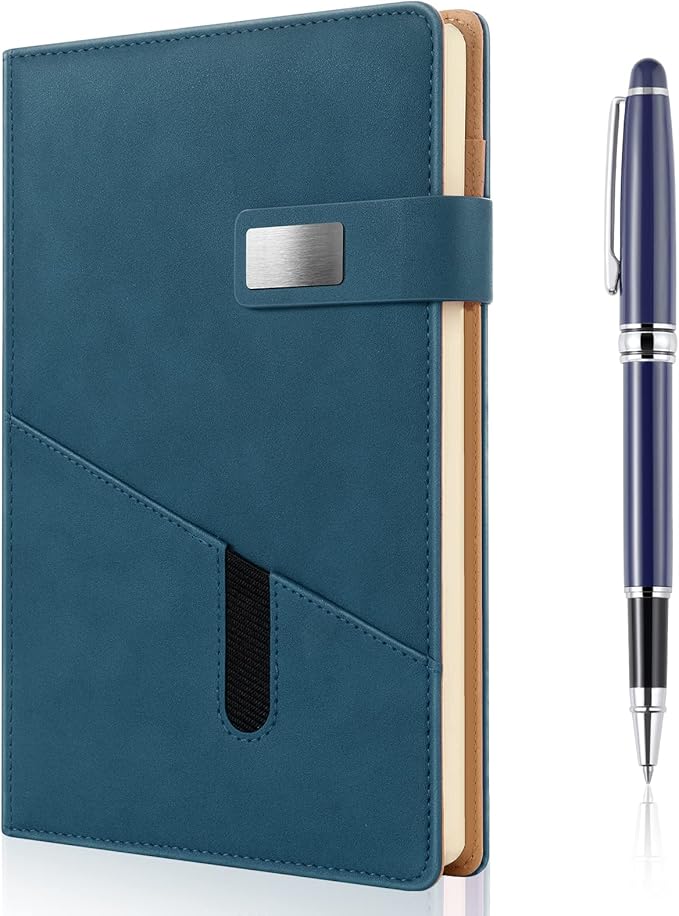 A5 Blank Journal Notebook, Refillable Hardcover Leather Sketchbook with Pocket and Magnetic Buckle, 240 Pages Thick Travel Sketchbooks for Drawing and Writing, 80gsm Unlined Journal for Men and Women