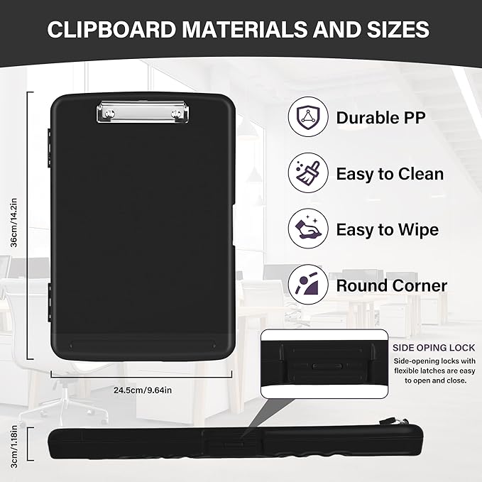 Clipboard with Storage, High Capacity Clip Boards 8.5x11 with Storage, Plastic Nursing Clipboard Folder with Pen Holder, Heavy Duty Storage Clipboard with Low Profile Clip for School & Office