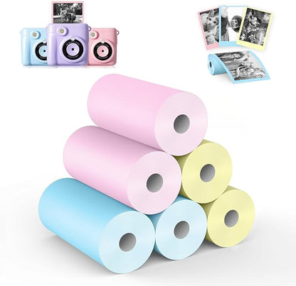 6 Rolls Kids Camera Instant Print Refill Paper Set, Phetium HD Printing Thermal Paper for Most Kids Instant Camera Photo Print (2*Pink, 2*Blue, 2*Yellow)