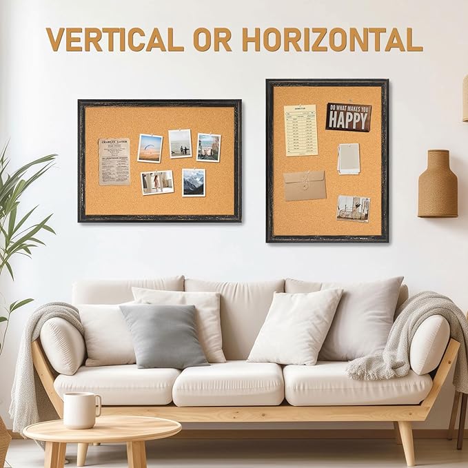 DOLLAR BOSS Cork Board for Office 30 X 20 Inches Cork Boards for Walls Bulletin Board, Decorative Hanging Pin Board Rustic Wooden Frame Vision Board Cork Notice Board for Office Home Decor, Black