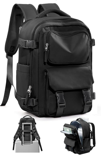 Black Travel Backpack for Women Men, Carry on Backpack Flight Approved Item Bag, Casual Daypacks Cabin Bagage, Hiking Backpack Lightweight Rucksack, Business Laptop Backpack Small