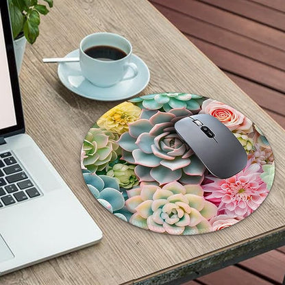Gctriki Succulents Mouse Pad, Cute Small Mouse Pads for Desk, Botanical Round Travel Mousepad for Wireless Mouse Gaming Work, Comfortable Computer Mouse Mat for Laptop, Home Office Desk Accessories