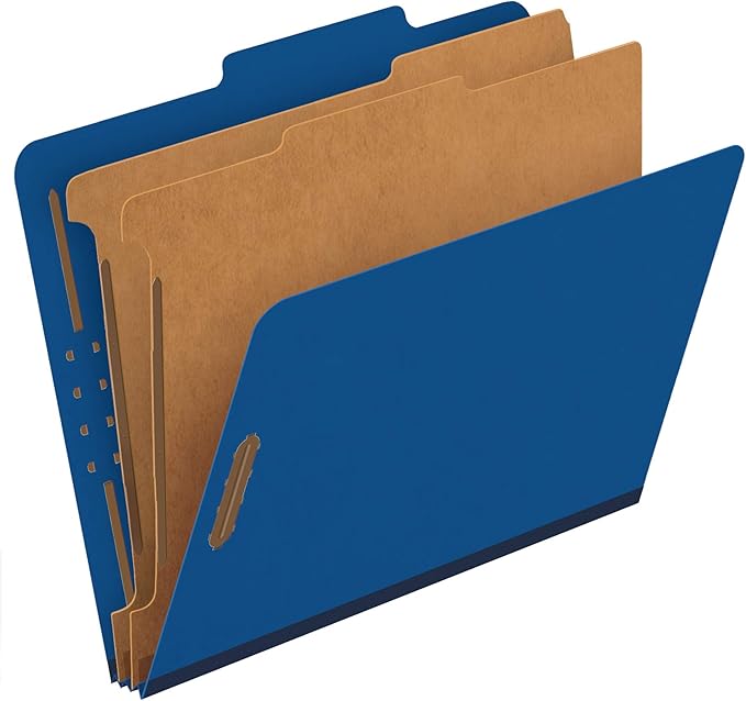 Pendaflex® Classification Folders, 2 Dividers, 2" Fasteners, Letter, Dark Blue, 10/Box (24132P)
