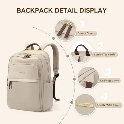 Laptop Backpack for Women Travel Work Commute Casual Daypack Backpack Purse Computer Bags Fit 16 Inch Notebook (Apricot)