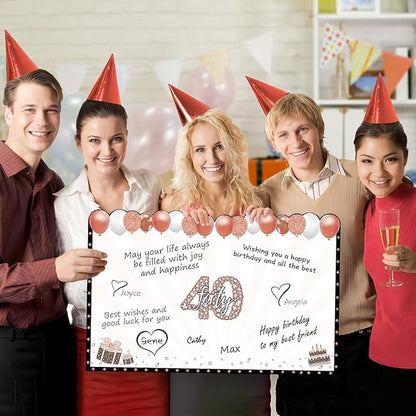 Zirtorei Large 40th Birthday Card With Envelope for Women, Back in 1985 Big 40th Birthday Greeting Card Gifts, Rose Gold Happy 40 Birthday Giant Guest Book, Jumbo Forty Bday Decorations Party Supplies