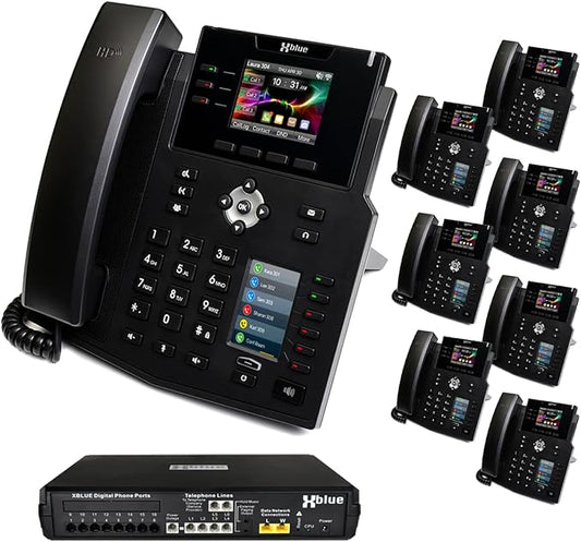 XBLUE X16 Plus VoIP System Bundle with (8) IP9g IP Phones - Including Auto Attendant, Voicemail, Remote Phone Extensions & Call Recording