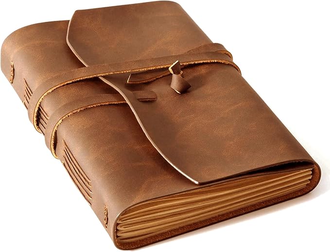 Leather Journal Notebook, A5 Size Diary 6x8.1 Inches, Genuine Leather Journals for Writing, Vintage Style, Ideal for Men and Women, Brown