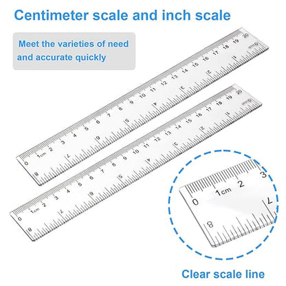 2 Pack - 8 inch Clear Plastic Ruler Straight Shatterproof Transparent Rulers for Office Supply (Clear)