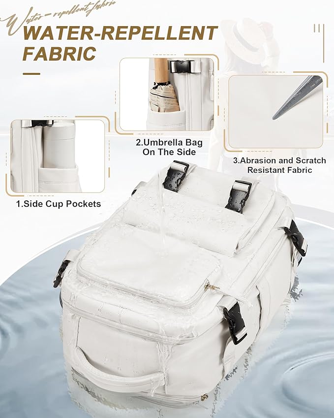 Travel Carry on Laptop Backpack for Women Men, Expandable Flight Approved Backpack, Waterproof Sports College bag Casual Daypack for Weekender Business Hiking Off White(Small)