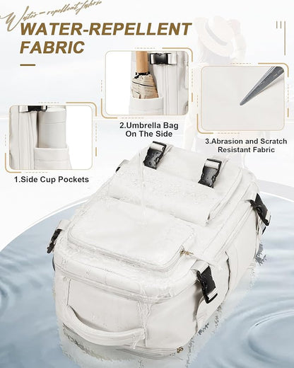 Travel Carry on Laptop Backpack for Women Men, Expandable Flight Approved Backpack, Waterproof Sports College bag Casual Daypack for Weekender Business Hiking Off White(Small)
